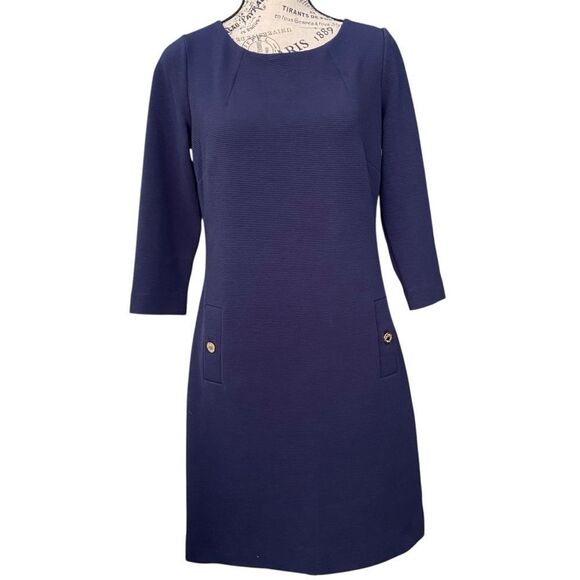 Lilly Pulitzer Charlene Blue Sheath Dress 3/4 Sleeve Scoop Neck in Size Small - Picture 4 of 12